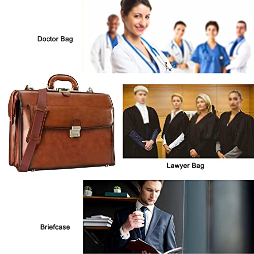 Banuce Leather Briefcase for Men with Lock Lawyer Attache Case Hard 15.6 Laptop Attorney Litigator Bag Doctor Style Bag