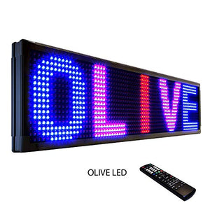 OLIVE LED Sign 3Color, RBP, P20, 15"x53" IR Programmable Scrolling Outdoor Message Display Signs EMC - Industrial Grade Business Ad Machine.