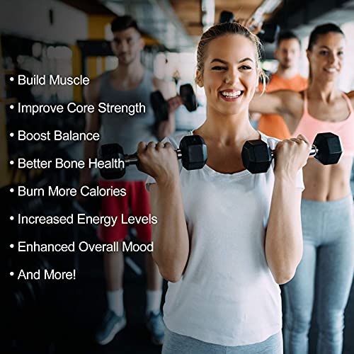 RitFit Rubber Hex Dumbbell Weight 10, 15, 20, 25, 30, 35, 40, 45, 50, 55, 60 LBS with Metal Handle for Strength Training, Full Body Workout, Functional and HIIT Workouts (2 X 55 LBS)
