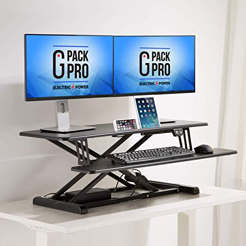 G Pack Pro Standing Desk Converter - Electric Height Adjustable Desk for Sit Stand Desk Workstation with Removable Keyword Tray and Space for Dual Monitors - Ergonomic Design for Maximum Productivity