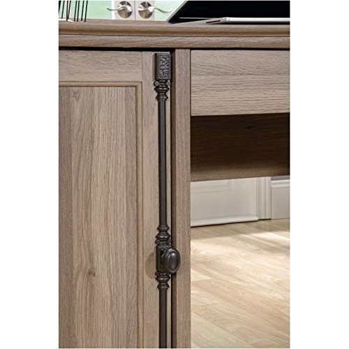 Pemberly Row Home Office L Shaped Corner Desk with Computer Tower Storage Salt Oak Finish