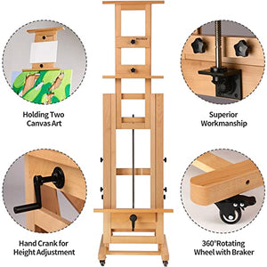 MEEDEN Deluxe Large Rocker Crank Studio Easel,Heavy Duty Artist Painting Easel,Solid Beech Wood with Adjustable Height,Movable and Tilting Flat H-Frame Easel,Holds Art Canvas Up to 76.7"
