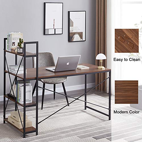 Superjare 55 Inches Computer Desk, Sturdy Home Office Desk for Laptop, Desk with Sided Storage Shelves, Modern Simple Style, Multipurpose Workstation - Brown