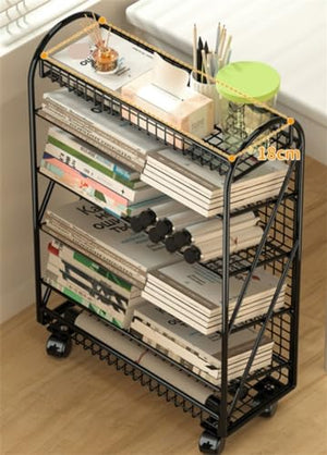 None Small Bookshelf Floor Shelf with Wheels (OneColor, 65 * 18 * 40cm)