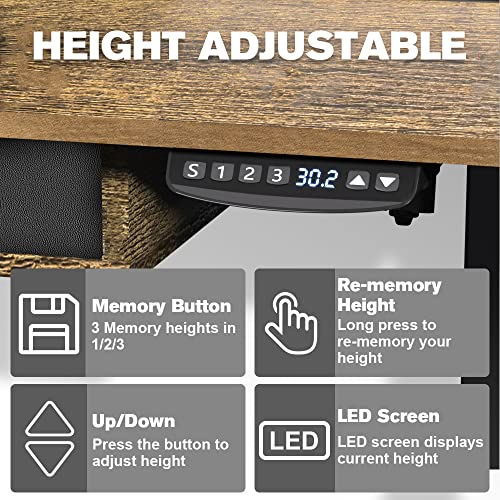 ExaDesk Electric Standing Desk 55 * 30 Inches with Drawers and Shelves - Rustic Brown