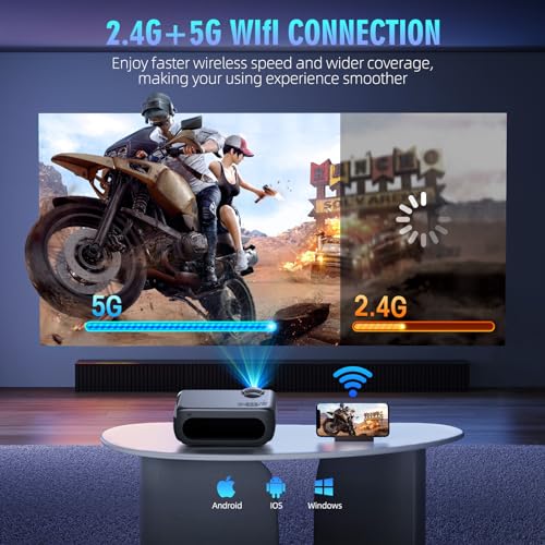 BBianLyy WiFi Bluetooth 4K Native Portable Projector, 20000 Lumen Home Theater Outdoor Movie Projector