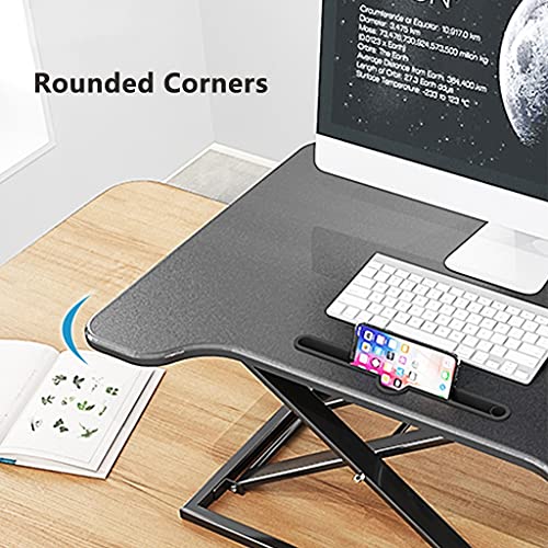 Height Adjustable Standing Up Desk Converter 31.4inch Sit Stand Riser Home Office Desk Workstation with Gas Spring Lift (Color : Black)