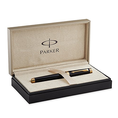 Parker Premier Deep Black Lacquer with Gold-plated Trim, Fountain Pen with Fine solid gold nib and Black ink (S0887810)