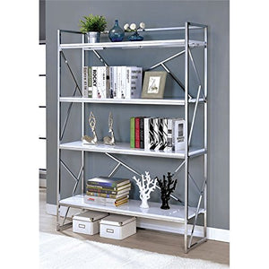 Furniture of America Bettallo 4 Shelf Bookcase in Chrome and White