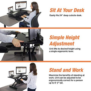 Victor DCX610 Height Adjustable Compact Standing Desk| Black| 33” Wide Sit-Stand Dual Monitor Desk and Laptop Riser Workstation| Compatible with Most Monitor Arms