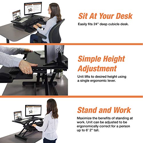 Victor DCX610 Height Adjustable Compact Standing Desk| Black| 33” Wide Sit-Stand Dual Monitor Desk and Laptop Riser Workstation| Compatible with Most Monitor Arms