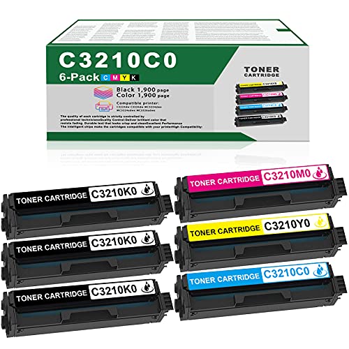 6 Pack (3 Black + 1 Cyan + 1 Magenta + 1 Yellow) Compatible C3210K0 C3210C0 C3210M0 C3210Y0 Toner Cartridge Replacement for Lexmark C3224dw C3326dw MC3224dwe MC3224adwe MC3326adwe Printer