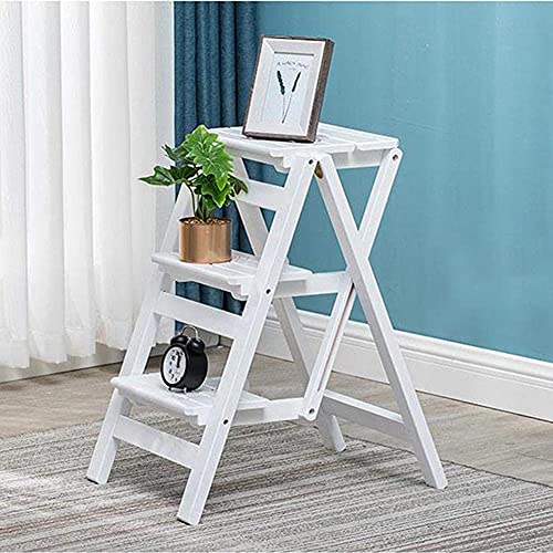 LUCEAE Folding Wooden Step Stool, 3 Steps, Non-Slip Wide Tread, Portable Adult Footstool - Black