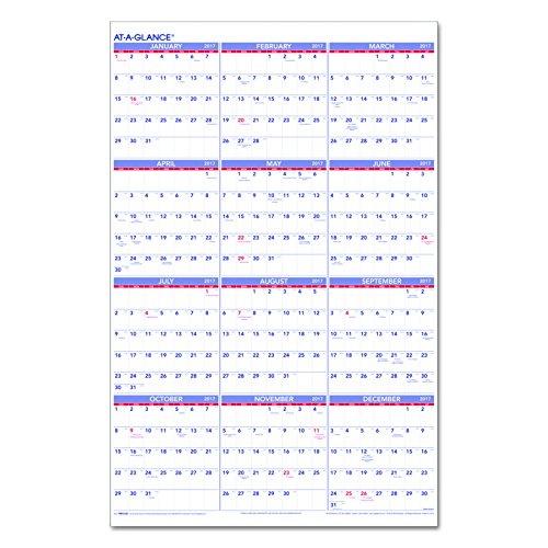 AT-A-GLANCE Paper Wall Calendar 2017, Yearly, 24 x 36", NON-Erasable (PM12-28)