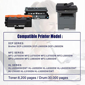 5-Pack Black (1Drum+4Toner) Compatible DR-820 Drum Unit and TN-850 Toner Cartridge Replacement for Brother DCP-L5500DN DCP-L5600DN MFC-L6700DW HL-L5000D HL-L6300DW HL-L5100DN Printer Cartridge Ink.