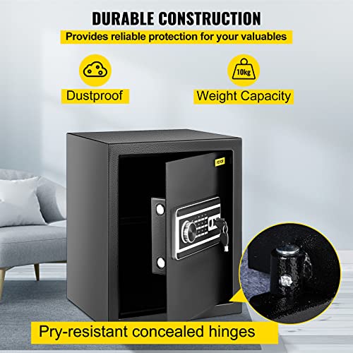 VEVOR Security Safe 1.7 Cubic Feet Electronic Safe with Fingerprint Lock 48L Digital Safe Box with Two Override Keys Fireproof Safe Carbon Steel for Home Hotel Restaurant and Office