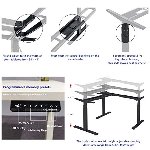 VWINDESK VJ301 L Shaped Electric Height Adjustable Standing Corner Desk Frame Only W/Triple Motor, Ergonomic Sit Stand Up Height Adjustable Steel Base with Digital Memory Keypad (Gray)