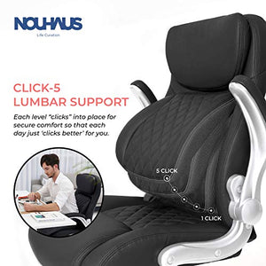 NOUHAUS +Posture Ergonomic PU Leather Office Chair. Click5 Lumbar Support with FlipAdjust Armrests. Modern Executive Chair and Computer Desk Chair (Black)