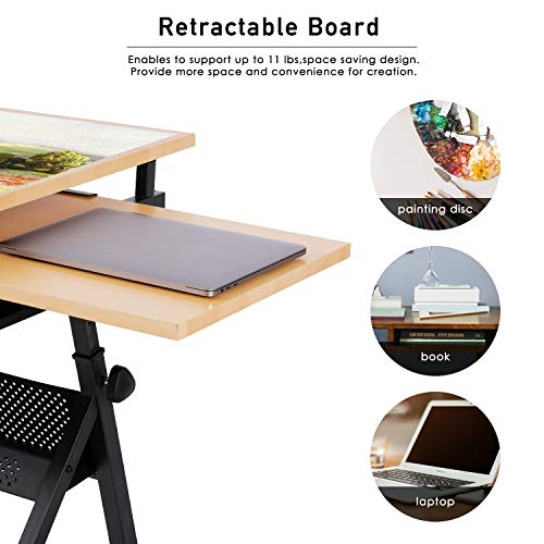 HOMFY Drafting Desk Adjustable Draft Drawing Table Tabletop Tilted Art Craft Work Station for Adults, Artists and Architecture - Wood