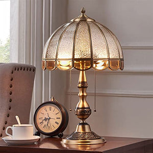 None Copper European Desk Lamp with Glass Lampshade - Vintage Bedside Lamp