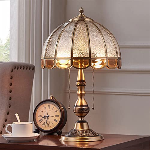 Copper European Desk Lamp with Glass Lampshade - Vintage Bedside Lamp