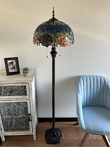 Enjoy Decor Lamps Tiffany Floor Lamp with Stained Glass Rose Flowers - LED Bulbs - H64*W16 in
