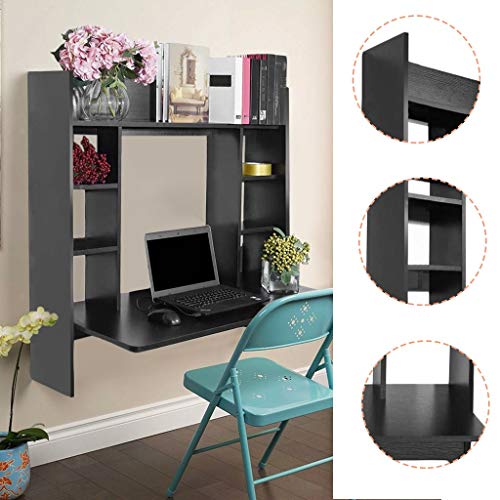 Wooden Wall Mounted Desk, Floating Computer Desk Home Office Table Desk Workstation, Space Saving, Laptop PC Table for Living Room, Bedroom, Office (Black)