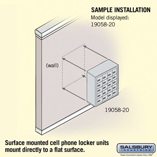 Salsbury Industries Aluminum 5-Door High Surface Mounted Cell Phone Storage Locker Unit with 20 A-Size Doors and Resettable Combination Locks