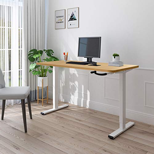FlexiSpot Standing Desk Hand Crank Height Adjustable Desk Whole-Piece Desk Board Electric Sit Stand Desk Home Office Table (White Frame + 48x30 inches Maple Top)