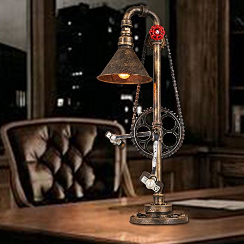 GUOCC Modern Retro Iron Industry Table Lamp - Creative Metal Bicycle Car Chain Gear Desk Light for Living Room and Bedroom