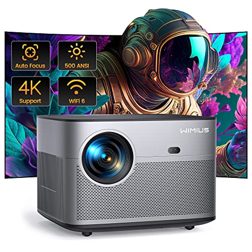 WiMiUS 4K Projector with Auto Focus/Keystone, WiFi 6, Bluetooth 5.2, FHD Native 1080P, P64 Outdoor Movie Proyector, 50% Zoom, Home Projector - iOS/Android/HDMI/TV Stick Compatible
