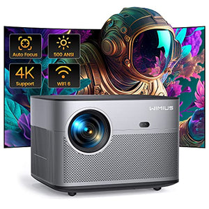 WiMiUS 4K Projector with WiFi 6 and Bluetooth 5.2, FHD Native 1080P, Auto Focus/Keystone, P64 Outdoor Movie Proyector