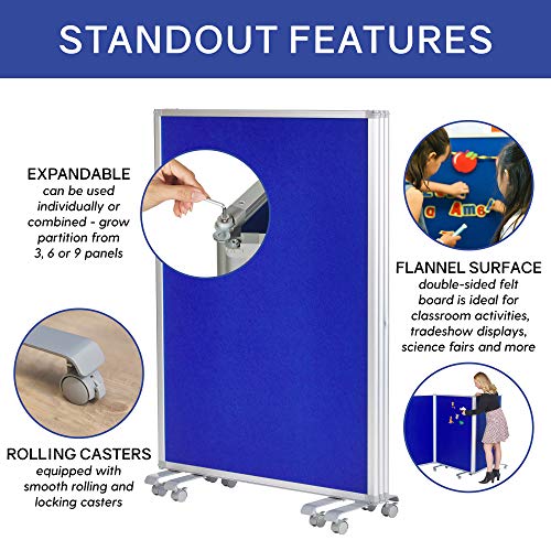 ECR4Kids Mobile Flannel Felt Room Divider and Partition, Double-Sided, Rolling Caster Wheels, Lesson Board, Mobile Wall for Classrooms and Offices, Collapses for Easy Storage, 3-Panel