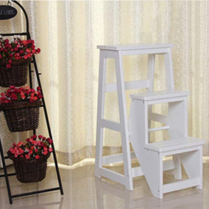 LUCEAE Solid Wood Folding Step Stool Chair with 3 Steps - Home/Library, 150Kg Load
