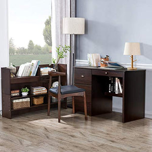 Tangkula Computer Desk, Wood Frame Home Office Desk with Storage Drawer and Shelf, Computer Workstation with Spacious Desktop, Ideal for Bedroom, Living Room, Office (Walnut)
