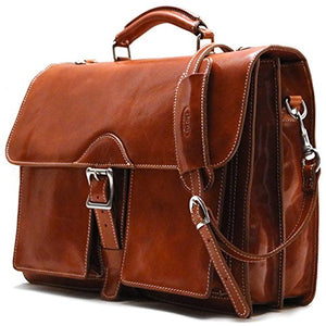 Floto Novella Roller Buckle Briefcase Messenger Bag in Full Grain Leather (Olive (Honey) Brown)