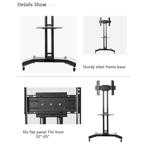 WAWJB Mobile TV Cart TV Floor Stand for 32-65" TVs with AV Shelf & Camera Holder