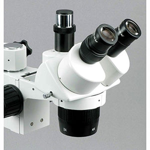 AmScope SW-3T13Y Trinocular Stereo Microscope, WH10x Eyepieces, 5X/15X/30X/45X Magnification, 1X/3X Objective, Single-Arm Boom Stand, Includes 1.5x Barlow Lens