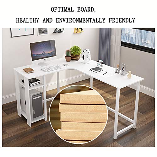 White Corner Desk, Computer Office Desk, L-Shaped White Corner Desk Computer Workstation, Reversible Desktop, Anti Slip Study Desk Computer Office Table Home Office White Frame