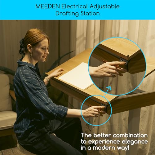 MEEDEN Electric Adjustable Drafting Table - Height 31" to 52" - Tiltable Tabletop - Rolling Wheels