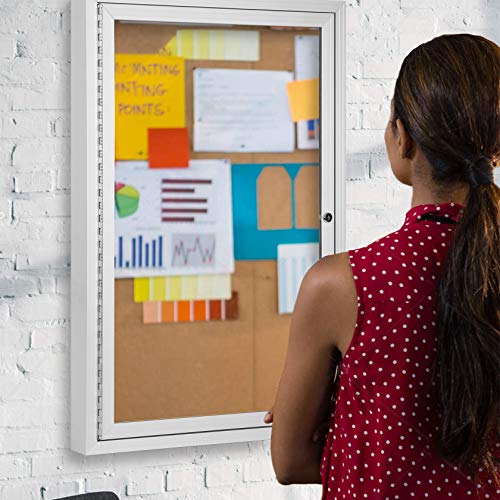 INNOVART Enclosed Bulletin Board 36” x 24”, Lockable Cork Noticeboard with Aluminum Frame, Wall Display Case with Swing-Open Door, Information Cabinet for School, Office, Commercial, etc.