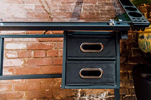OneSpace Craft Station in Silver with Black Glass Drafting Table