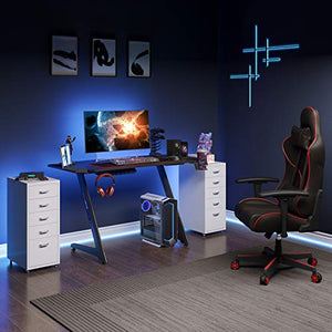43 Inches Carbon Fiber PC Gaming Table Gaming Desk for Home Office with Cup Holder and Headphone Hook (Jet Black)