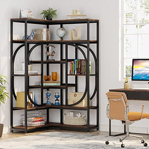 Tribesigns 7-Shelf Large Modern Corner Bookcase, L-Shaped Display Rack with Storage (Rustic Brown)
