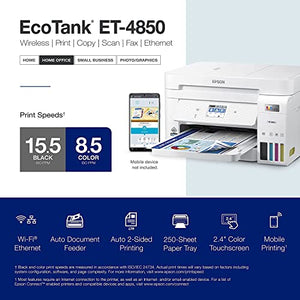 Epson EcoTank ET-4850 Wireless All-in-One Supertank Inkjet Color Printer, 4800x1200 dpi, 2.4" Touchscreen, Duplex Printing
