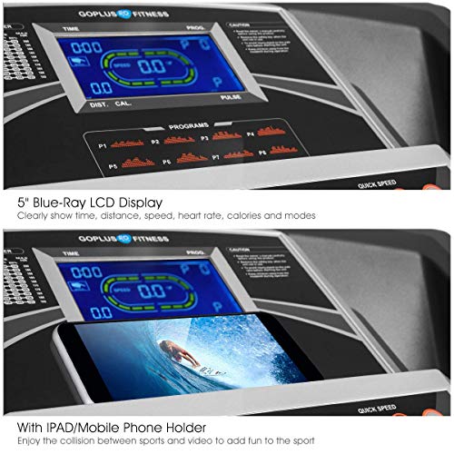 Goplus 2.25HP Electric Folding Treadmill with Incline, Walking Running Jogging Fitness Machine with Blue Backlit LCD Display for Home & Gym Cardio Fitness