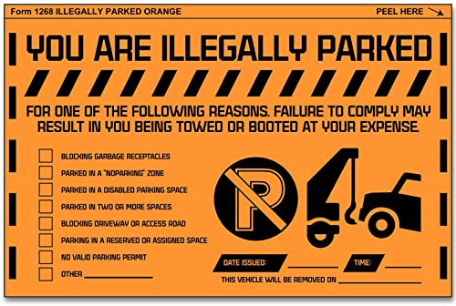 MESS Parking Violation Stickers Hard to Remove - 1000 Multi-Reason Tow Warnings No Parking Stickers - Bad Parking Stickers, Super Sticky Towing Tags for Parked Cars and Trucks - 8x5 in., Orange