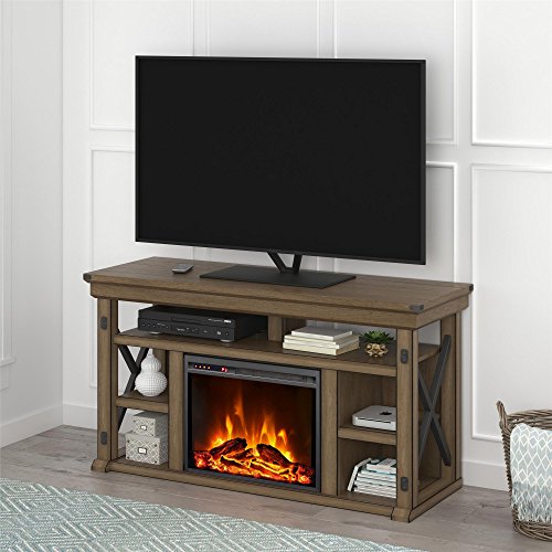Ameriwood Home Wildwood Fireplace TV Stand, Rustic White