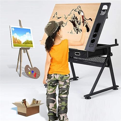 OGRAFF Height Adjustable Drafting Table with Storage Drawers, Brown