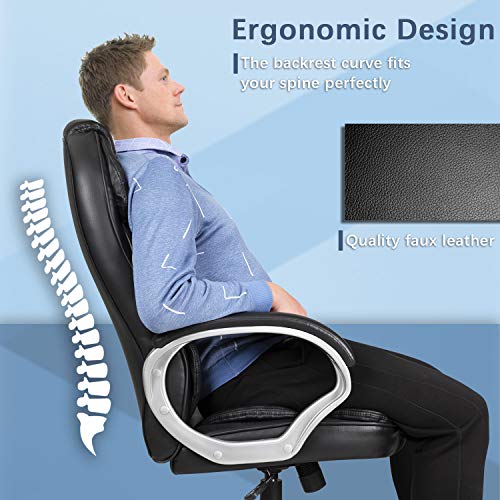 Leather Chair from Office Leather Chair, Racing Chair, Adjustable Rotary Computer Chair with Wheels for armrests, Executive Office Chair in (Black)